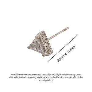 Triangle stud earring with sapphire zircon inlay and hollow metal craftsmanship, 16mm size
