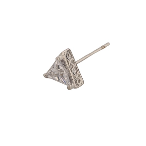 Minimalist triangle stud earring featuring sparkling zircon stone and engraved silver band