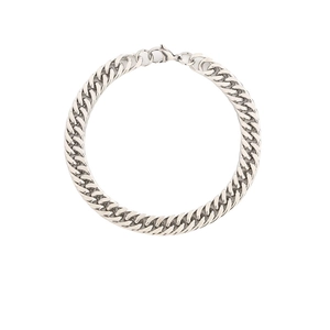 Classic silver Cuban link chain bracelet with lobster clasp on white background
