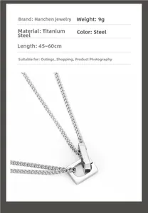 Détails du collier double en acier titane montrant le poids de 9g et la longueur de 45-60cm