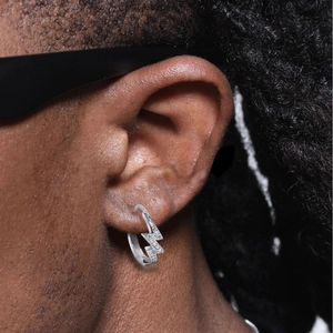 Pendiente de rayo para hombre con cristales pavimentados estilo hip-hop de lujo unisex