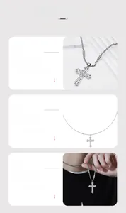 Macro du pendentif croix en argent montrant l'incrustation de zircon et le fini poli
