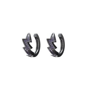 Pendientes de rayo en metal negro con piedras de circonita púrpura estilo punk rock
