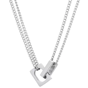 Collier double couche en acier inoxydable avec pendentifs géométriques argentés entrelacés