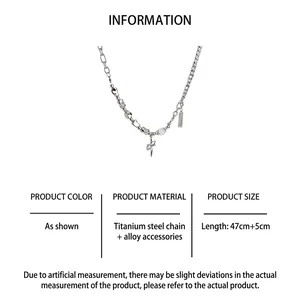 Star pendant necklace in titanium steel with asymmetrical silver beads and pearls