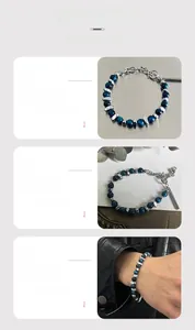 Detail view of deep blue tiger eye beads and irregular silver electroplated spacers