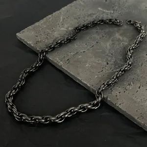 Collier En Acier Titane Noir Vintage Motif Serpent Chaîne Torsadée Punk Hip Hop Style Industriel Bijoux Unisexe