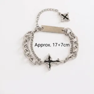 Bracelet croix punk double épaisseur en acier titane pour hommes et femmes avec chaîne réglable