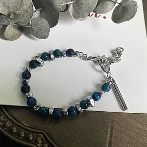 Fashion Unisex Blue Natural Stone Beaded Bracelet Alloy Irregular Geometric Metal Beads Electroplated Hiphop Jewelry Gift