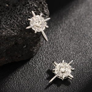 Silberne achtzackige Stern-Magnet-Ohrclips mit glänzenden Zirkonia-Steinen