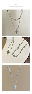 Detailed view of layered titanium steel necklace with blue zircon star pendant