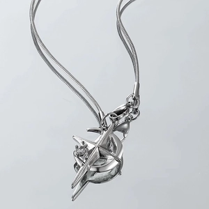 Collier en argent avec pendentif lune et étoile et chaîne serpent pour hommes et femmes