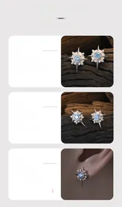 Detailed views of star-shaped stud earrings with blue sapphire and S925 silver plating