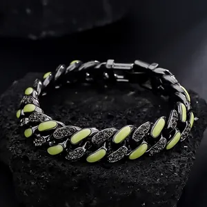 Hip Hop Titanstahl Panzerarmband Unisex Neongrün Kontrast Zweifarbig Strass Eingelegt Punk Schmuck Armband