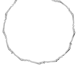 Minimalist silver wave necklace featuring irregular streamlined titanium steel segments