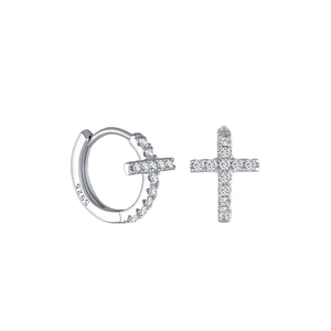 Boucles d'oreilles créoles croix en argent S925 avec zircons cubiques brillants