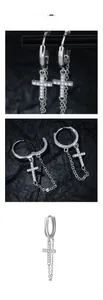 Detail von S925 Silber Kreuzohrring mit Kristall-Diamanten und eleganter Gliederkette