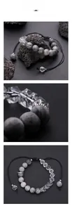 Macro shot of grey marble beads and faceted crystal bracelet with adjustable cord