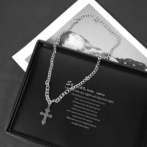 Vintage Gothic Cross Pendant Necklace Titanium Steel Alloy Curb Chain For Men Women Hip Hop Retro Streetwear Fashion Jewelry Gift
