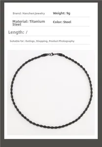 Macro detail of 9g titanium steel twist rope chain necklace with lobster clasp closure