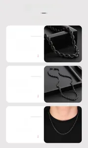 Macro detail of black twisted rope chain showing smooth plating and hypoallergenic finish