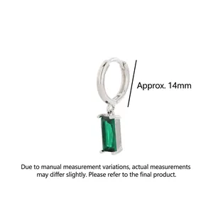 Peacock green emerald earrings with 14mm silver hoop and rectangular gemstone