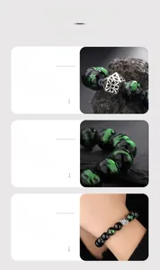 Detailed macro view of clinochlore beads with green texture and silver geometric metal charm