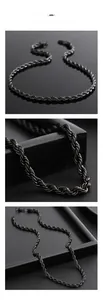 Close-up of black plated rope chain necklace with detailed metal texture and minimalist design