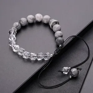 Stone Rhinestone Bracelet For Men Women Trendy Adjustable Handmade Minimalist Niche Gray Marble Beads Hand Jewelry Gift