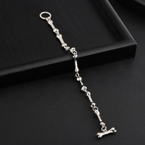 Hip hop silver bone link bracelet with creative OT buckle closure for men and women