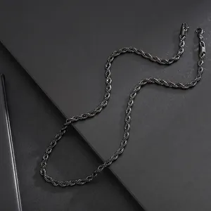 Minimalist Titanium Steel Twisted Rope Chain Necklace Black Electroplated Hip Hop Neckline Jewelry For Men Women Versatile Accessory