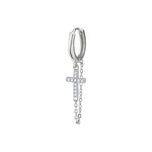 Silberne Kreuz-Ohrringe mit Zirkonia-Kette und minimalistischem Hip-Hop-Design für Unisex