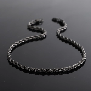 Classic black rope chain necklace with a twisted spiral design for a minimalist hip hop look