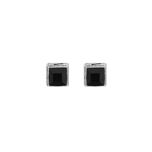 Silberne quadratische Ohrstecker mit schwarzem Zirkon und Retro-Wolkenmuster-Gravur