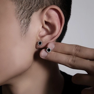 Minimalist Copper Rhinestone Round Stud Earrings For Men Women Hip Hop Geometric Electroplated Trendy Jewelry Accessory