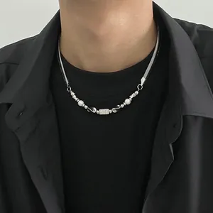 Unisex Gedrehte Künstliche Perlen Schlangenkette Titanium Stahl Legierung Künstliche Perle Zirkonia Anhänger Minimalistisch Hip Hop Schmuck Für Damen Herren
