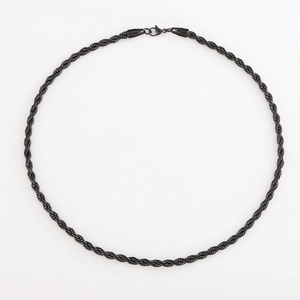 Minimalist black rope chain necklace with durable lobster clasp on white background