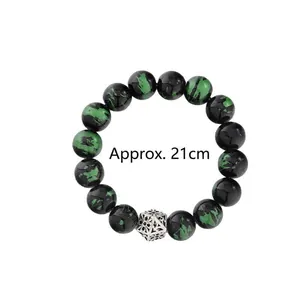 Green Serafinite crystal beaded bracelet with vintage silver bead, length 21cm
