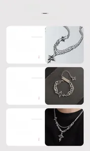 Macro view of multi-layer silver cross necklace and irregular star pendant bracelet