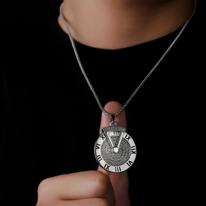Collier hip-hop pour hommes avec pendentif chiffres romains, zircons et chaîne cubique