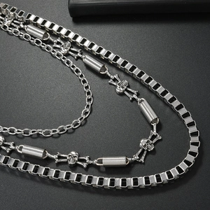 Punk multi-layer silver metal waist chain with skulls for hip-hop gothic styling