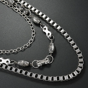 Multi-layer silver metal hip-hop waist chain with box chain and punk rock aesthetic