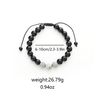 Adjustable tiger eye beaded bracelet with black onyx and grey marble stone for men and women