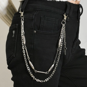 Punk Hip Hop Multilayer Metal Trousers Chain Alloy Iron Silver Cross Pendant Waist Chain Street Fashion Accessory Unisex
