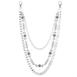 Punk Hip Hop Multi-layer Metal Waist Chain For Women Men Skull Pendant Jeans Pants Chain Silver Gothic Fashion Jewelry Accessory