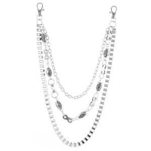 Three-layer silver metal waist chain with owl pendants and lobster clasps for pants