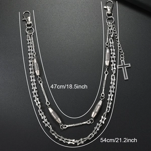 Double-layer punk hip-hop metal waist chain with cross pendant and dual lobster clasps