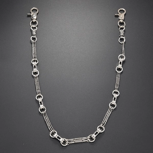 Silver punk hip-hop double-layer metal wallet chain with spring lobster clasps detail