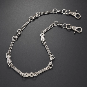 Men's hip hop punk double layer silver metal waist chain with dual lobster clasps