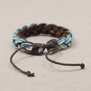 Multilayer braided leather bracelet with bohemian strings and adjustable sliding knot